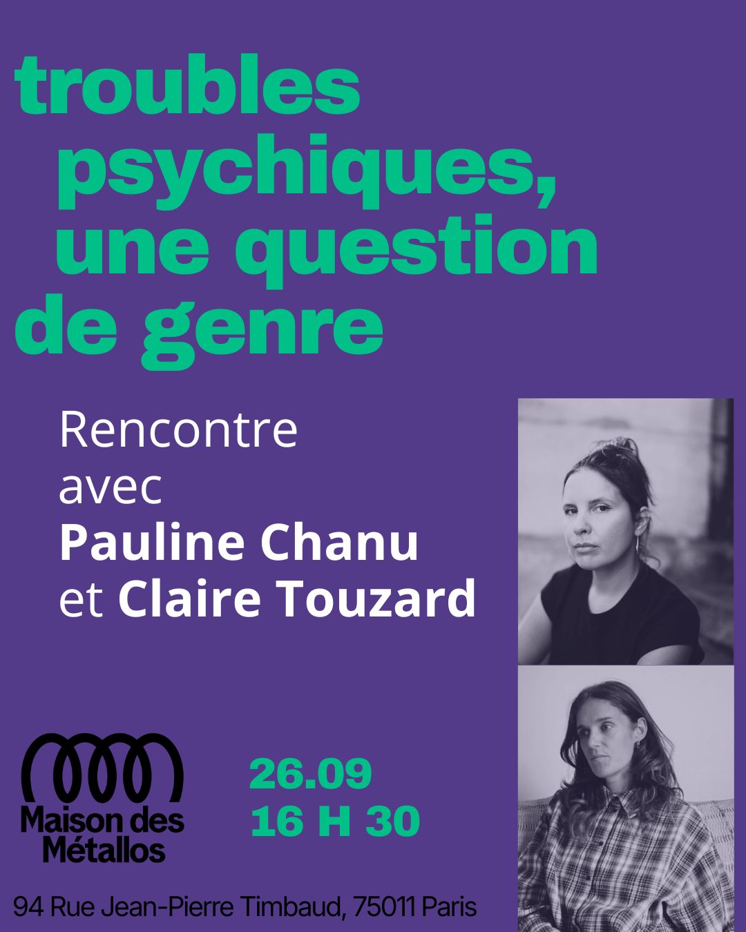 Maison des métallos : Troubles psychiques, une question de genre [PARIS]
